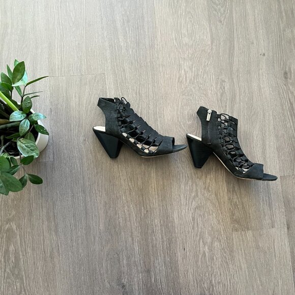 Vince Camuto Black Leather Lace Up Sandel with Zipper - Picture 3 of 8